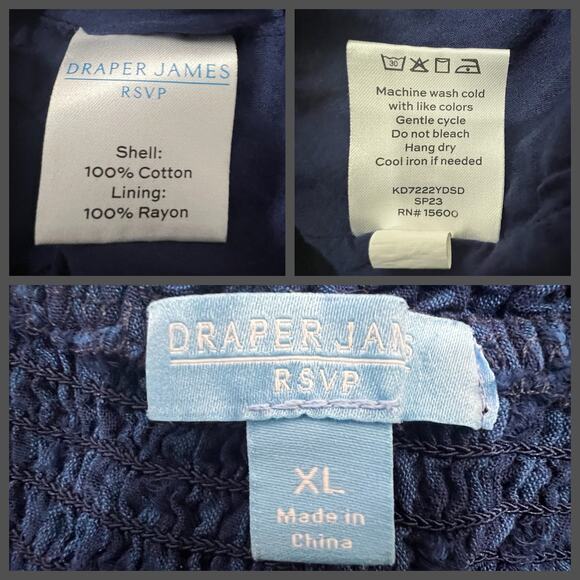 Draper James RSVP Dress Women's XL Blue Striped Smocked Milkmaid Style Peasant - Picture 6 of 7